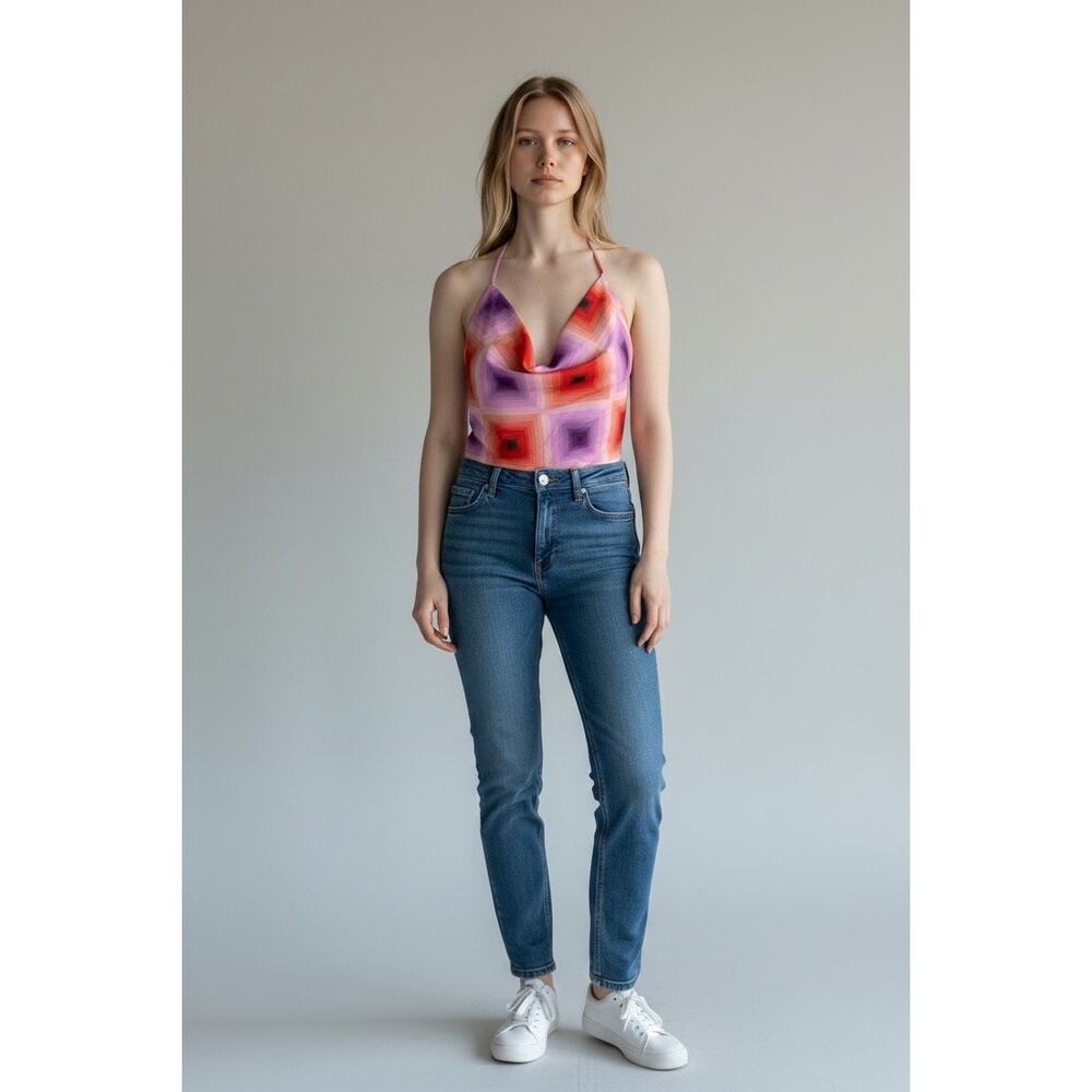 New NWT Olivaceous retro pattern halter top blouse size medium